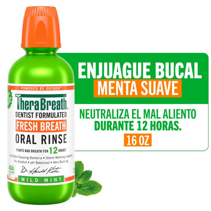 TheraBreath Mild Mint Enjuague Bucal Formulado por Dentistas 16oz