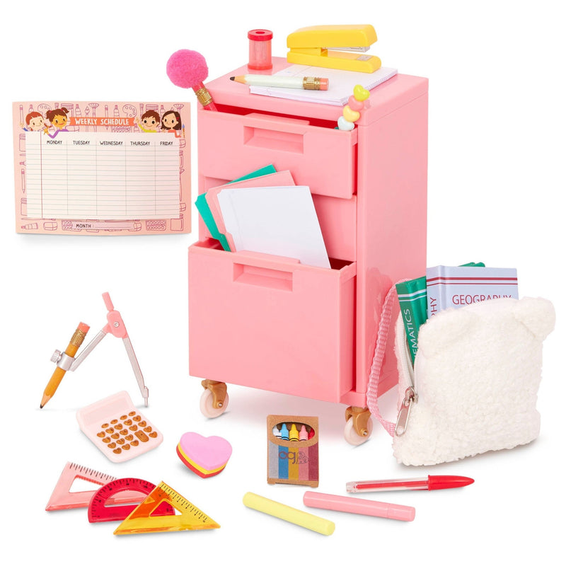 Archivador Escolar Rosa con Útiles – Set para Muñeca de 18” - Farmacias Arrocha