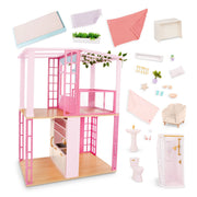 Casa de Muñecas Rosa con Muebles para Muñecas de 18” - Farmacias Arrocha