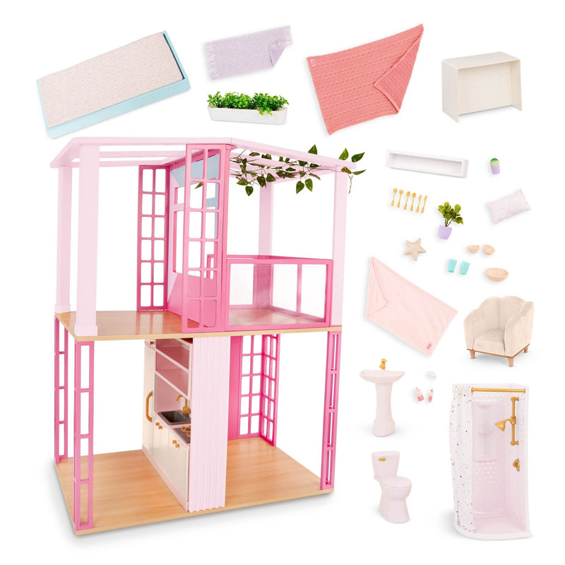 Casa de Muñecas Rosa con Muebles para Muñecas de 18” - Farmacias Arrocha