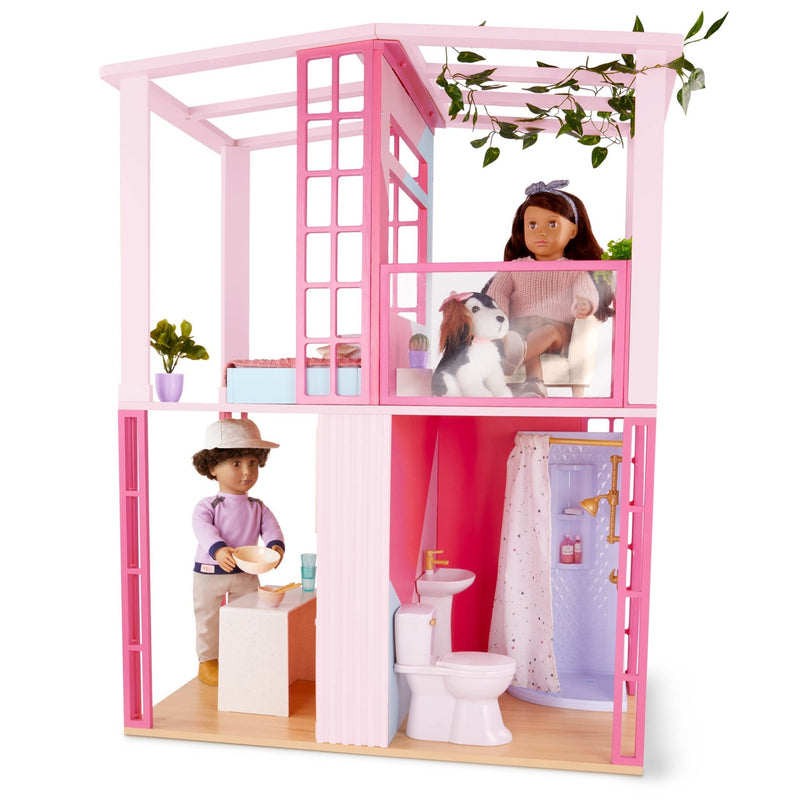 Casa de Muñecas Rosa con Muebles para Muñecas de 18” - Farmacias Arrocha