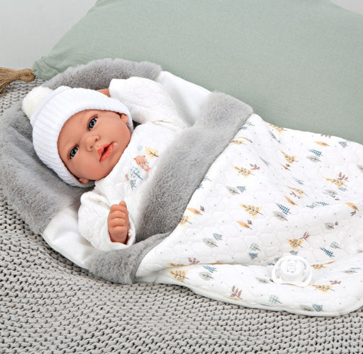 Muñeca con peso Elegance Andie gris con saquito de dormir - Farmacias Arrocha