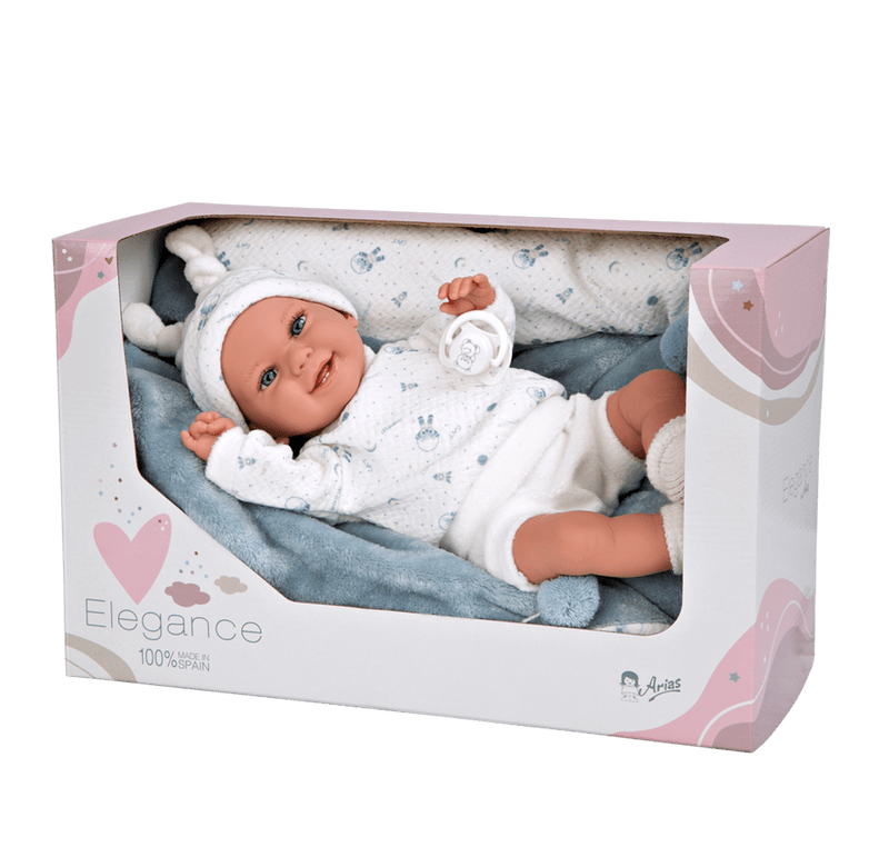 Muñeca con peso Elegance 35 cm Babyto estampado azul con manta - Farmacias Arrocha