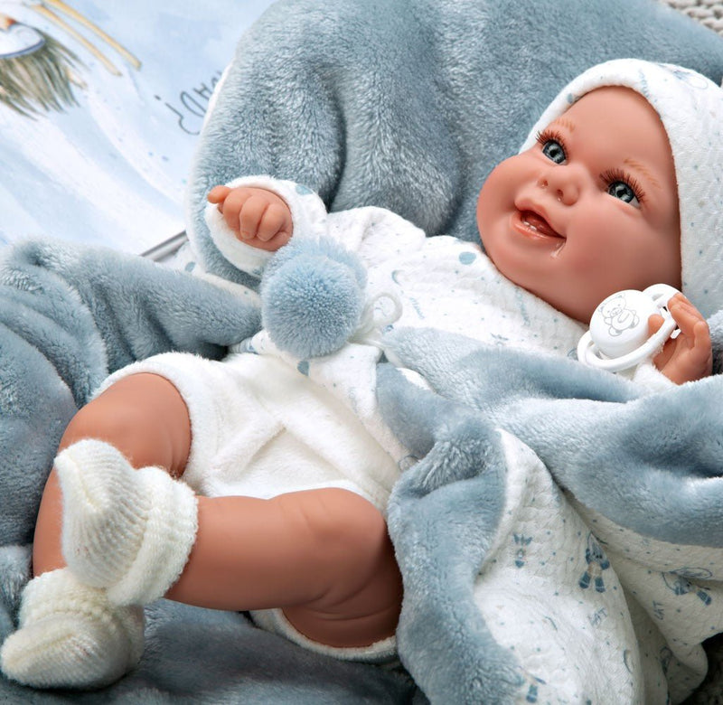Muñeca con peso Elegance 35 cm Babyto estampado azul con manta - Farmacias Arrocha