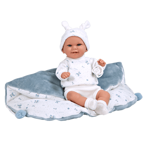 Muñeca con peso Elegance 35 cm Babyto estampado azul con manta - Farmacias Arrocha