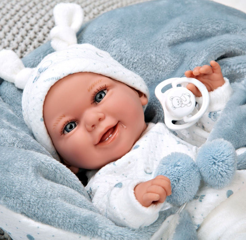 Muñeca con peso Elegance 35 cm Babyto estampado azul con manta - Farmacias Arrocha