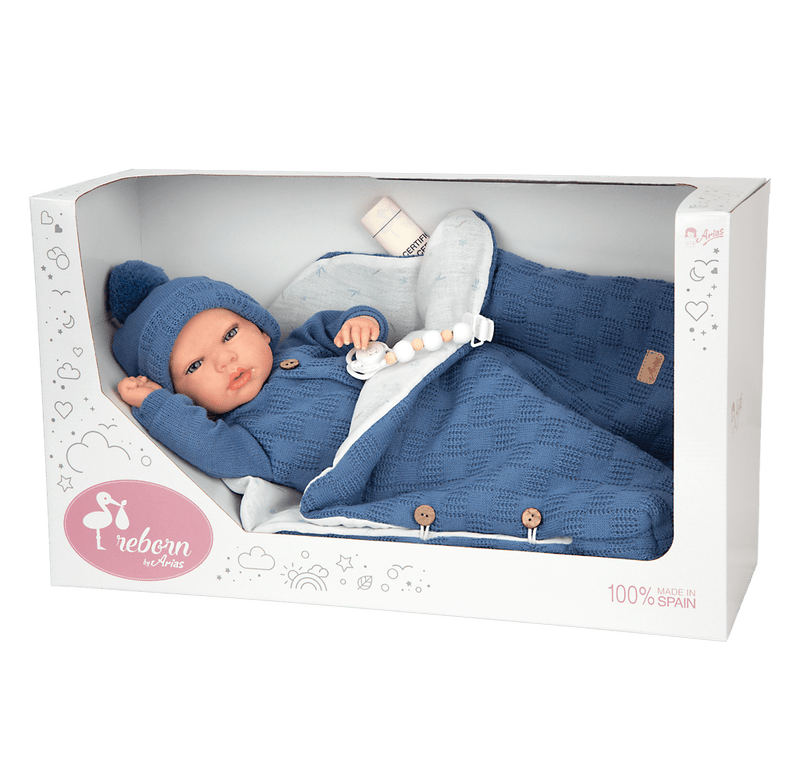Bebé Reborn Alberto azul con saco de dormir - Farmacias Arrocha