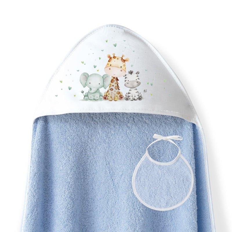 Toalla Baño 1X1 Mod Jirafa Elefante Estampado+Babero - Farmacias Arrocha