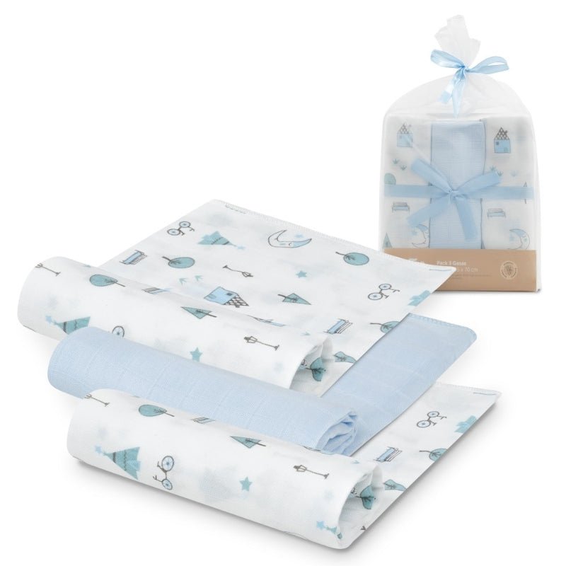 Gasas Bambu 55X70 Mod Moon Pack 3 Azul - Farmacias Arrocha