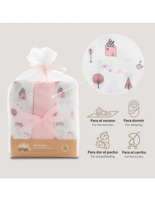 Gasas Bambu 55X70 Mod Moon Pack 3 Rosa - Farmacias Arrocha