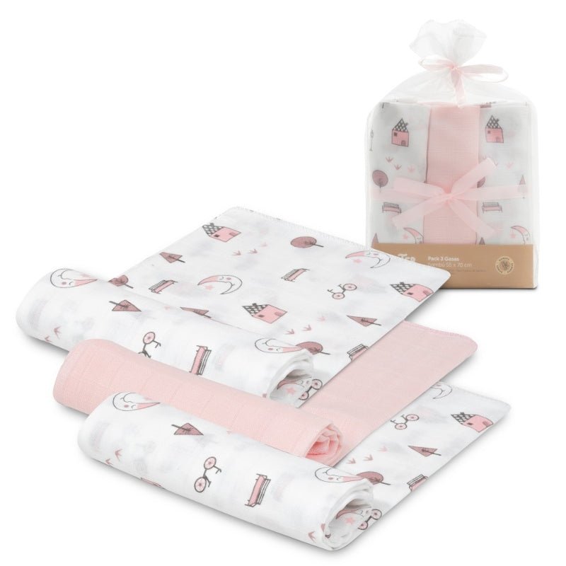 Gasas Bambu 55X70 Mod Moon Pack 3 Rosa - Farmacias Arrocha