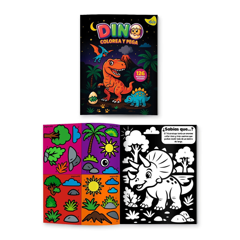 LIBRO DINO COLOREA Y PEGA 126 STICKERS - Farmacias Arrocha