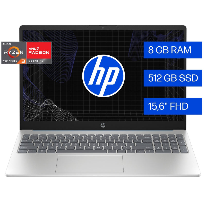 Laptop HP 15 - fc0230la 15.6" FHD AMD Ryzen 3 7320U, 8GB RAM LPDDR5, 512GB SSD NVMe - Farmacias Arrocha