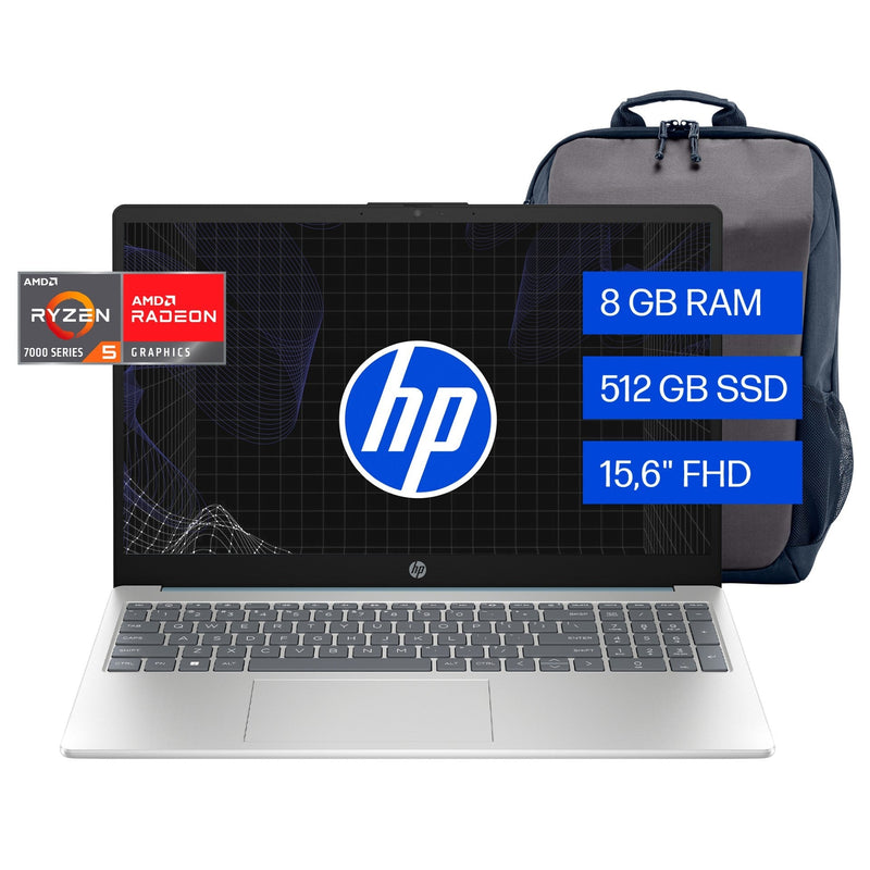 Laptop HP 15 - fc0250la 15.6" FHD AMD Ryzen 5 7520U, 8GB RAM LPDDR5, 512GB SSD NVMe - Farmacias Arrocha