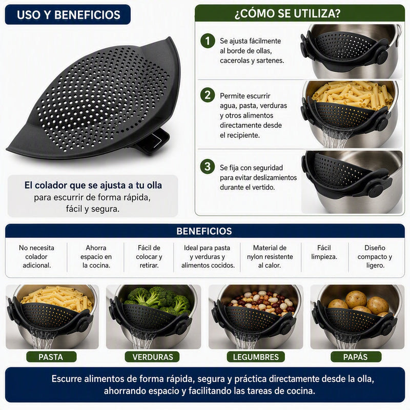 Colador para ollas con clip