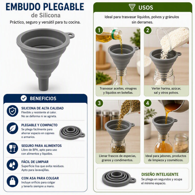 Embudo plegable de silicona de 9 cm
