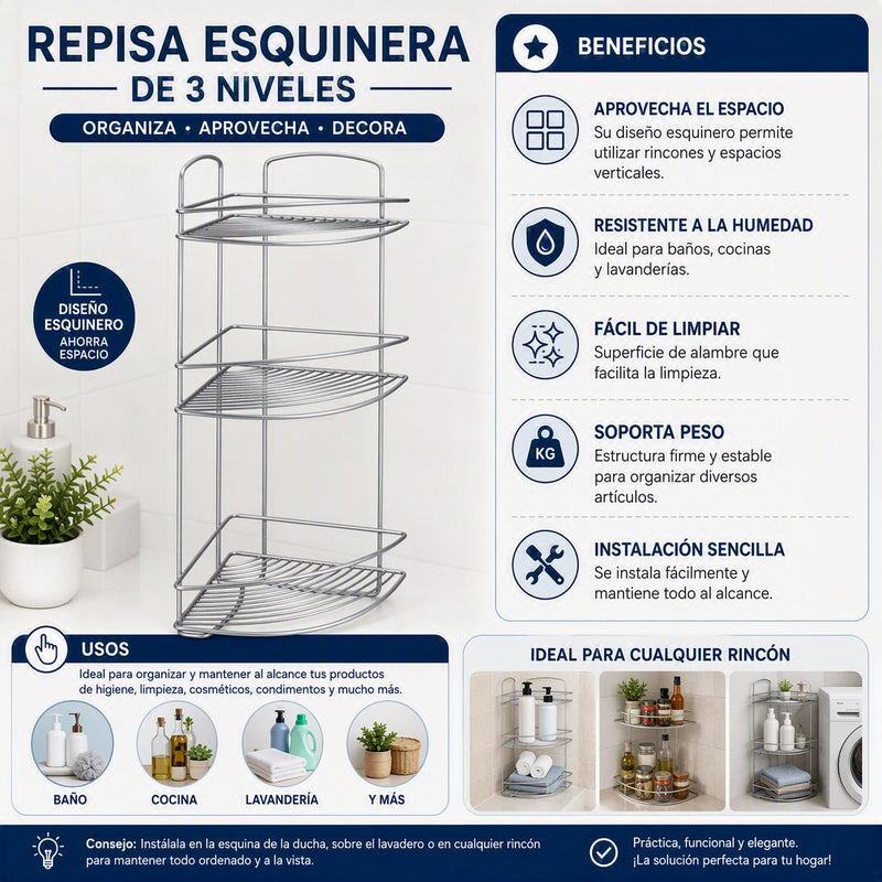 Repisa esquinera de 3 niveles