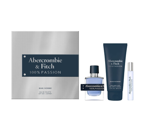 Set Abercrombie and Fitch 100% Passion for Men GS 100ml + 15ml + 200ml - Farmacias Arrocha