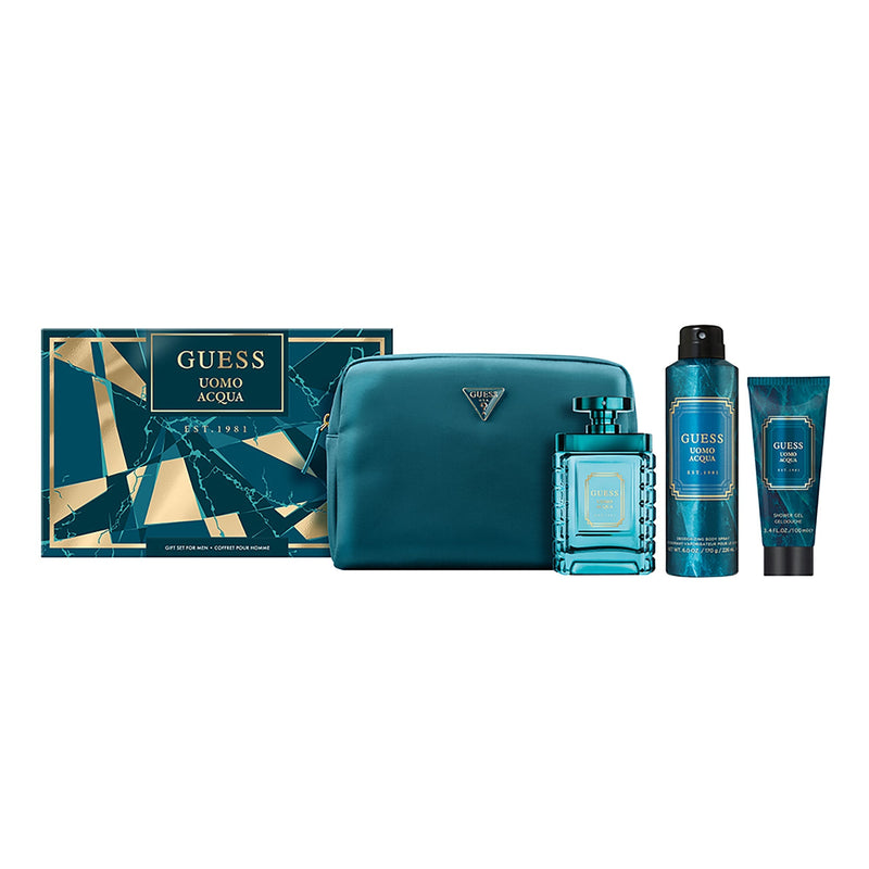 Set Guess Uomo Acqua 100ml EDT + SG 100ml + DBS 170G + Pouch - Farmacias Arrocha