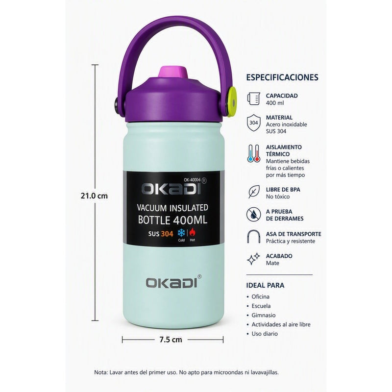OKADI Botella Deportiva Compacta 400 ml - Farmacias Arrocha