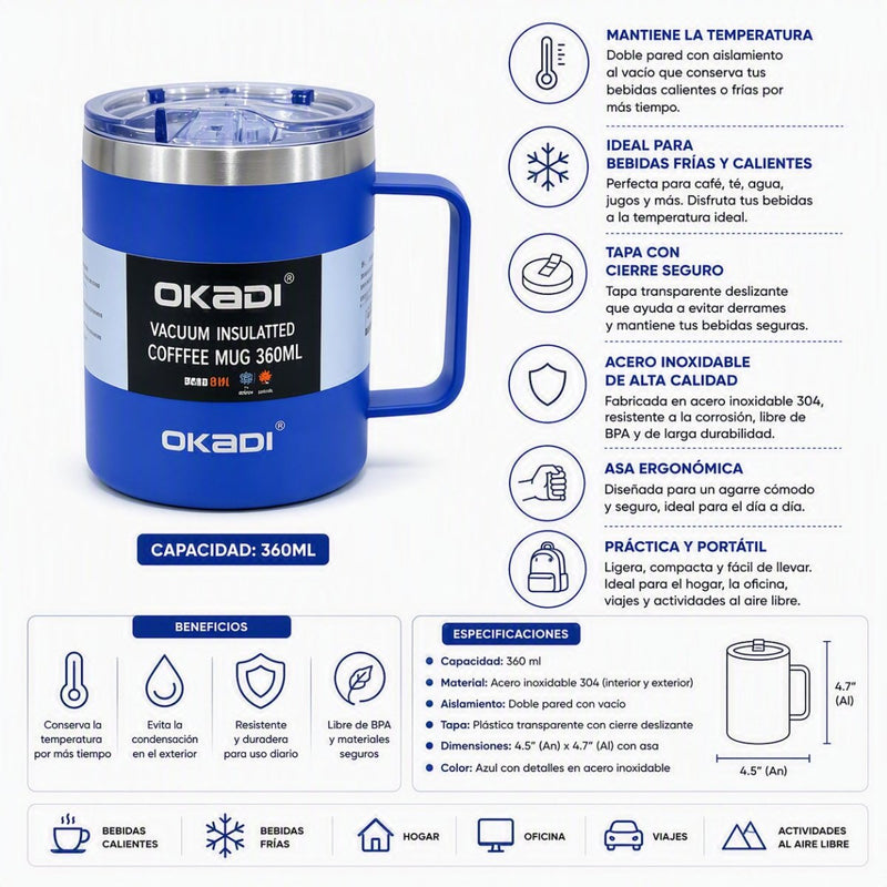 Okadi taza térmica con aislamiento de 360 ml. - Farmacias Arrocha