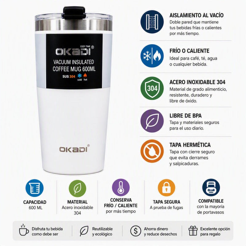 Okadi taza térmica de viaje con aislamiento de 600 ml - Farmacias Arrocha