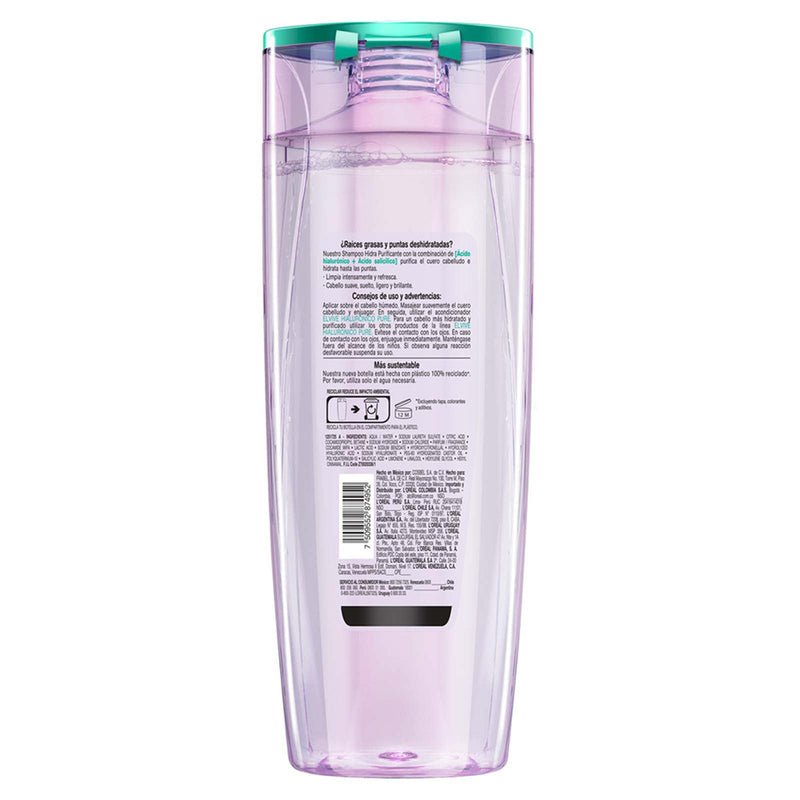 L'Oreal ElVive Shampoo Hidra Hialurónico Pure 370Ml - Farmacias Arrocha