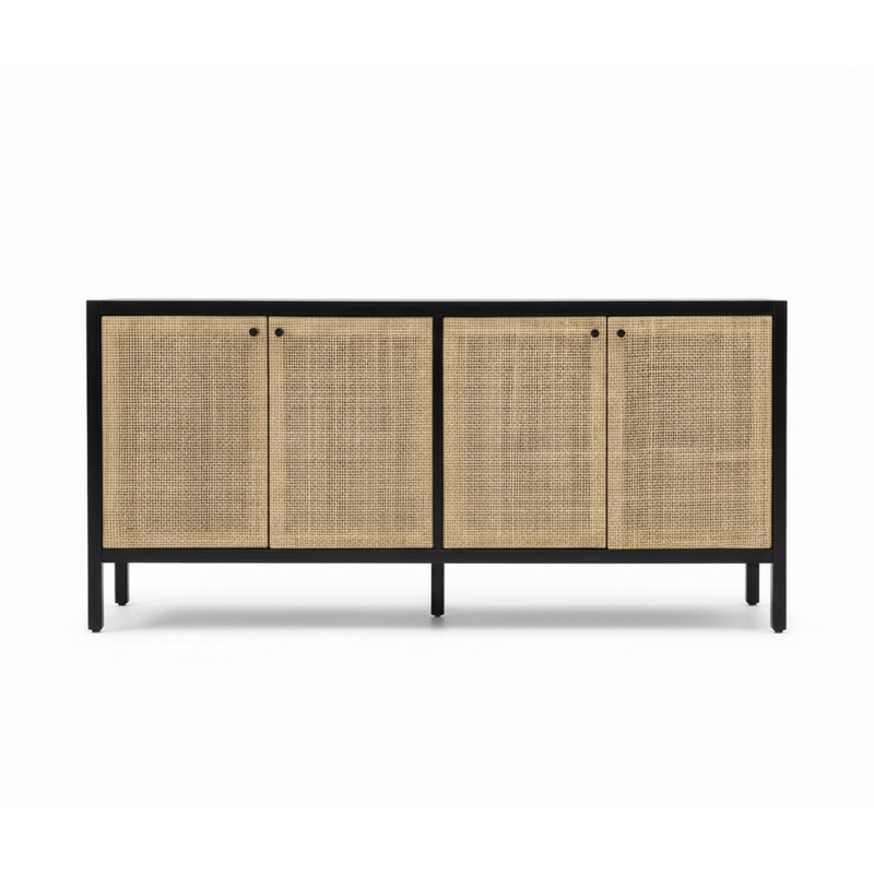 Consola para TV de 60" de madera y mimbre natural. - Farmacias Arrocha