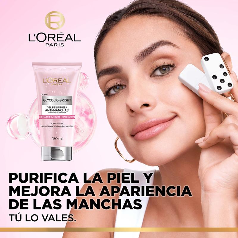 Gel Limpiador Facial L'Oréal Paris Glycolic Bright Antimanchas Ácido Glicólico y Niacinamida 150 ml - Farmacias Arrocha