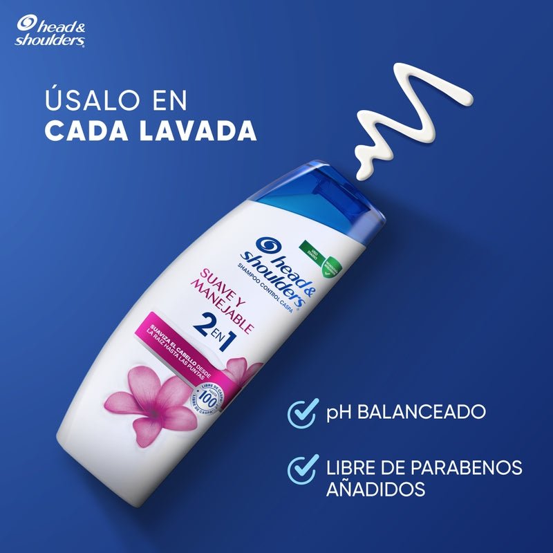 Shampoo Control Caspa Head & Shoulders Suave Y Manejable 2 En 1 375 ml + 180 ml Pack 2 Unidades - Farmacias Arrocha
