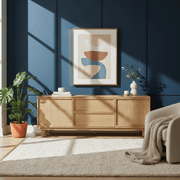 Consola para TV de 55" de madera y mimbre natural. - Farmacias Arrocha