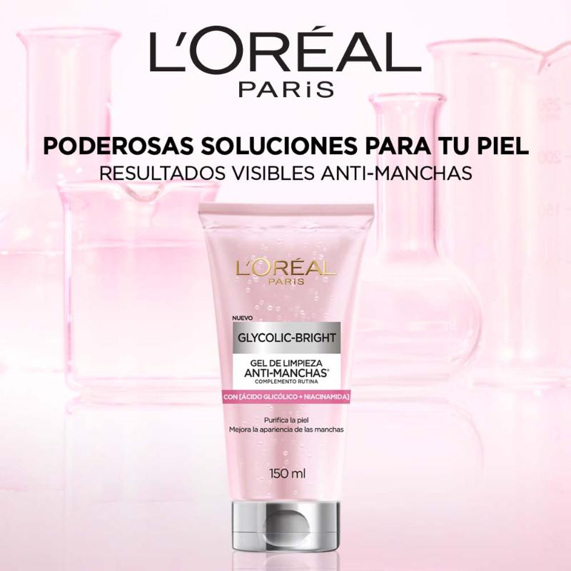 Gel Limpiador Facial L'Oréal Paris Glycolic Bright Antimanchas Ácido Glicólico y Niacinamida 150 ml - Farmacias Arrocha
