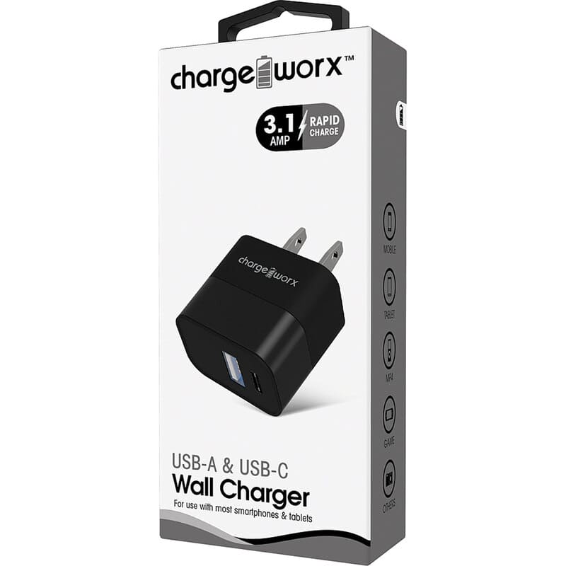 Chargeworx Cargador De Pared Con Entrada USB y Tipo C 3.1A Negro - Farmacias Arrocha