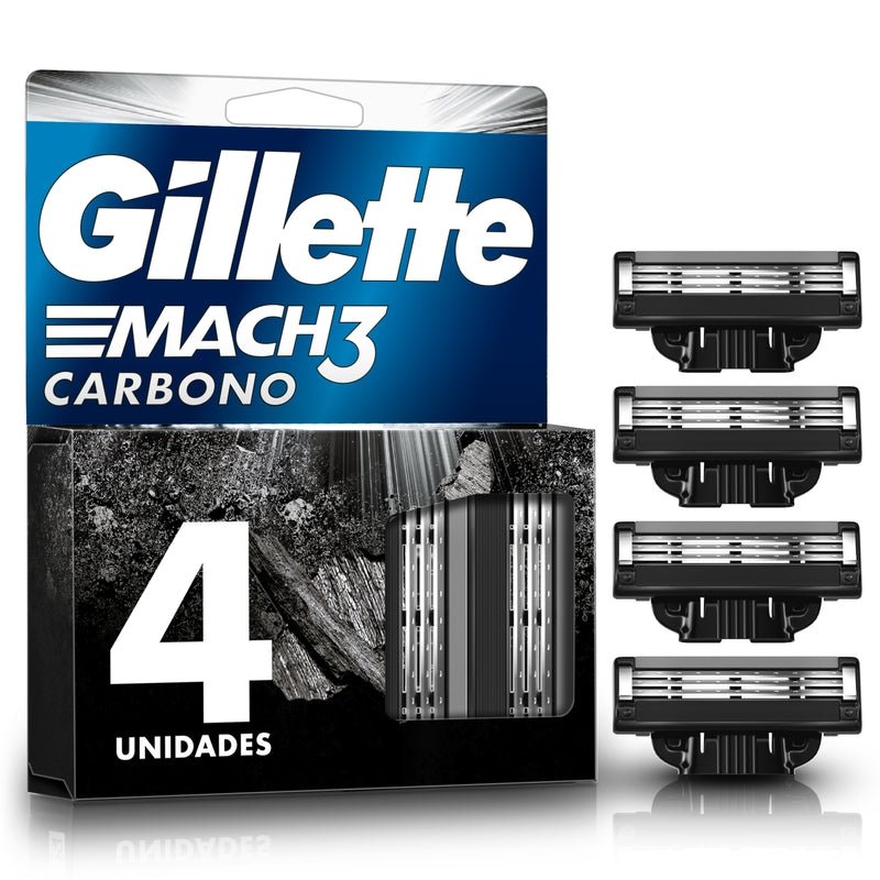 Repuesto para Máquina de afeitar Gillette Mach3 Carbono con 3 hojas, 4 uds - Farmacias Arrocha
