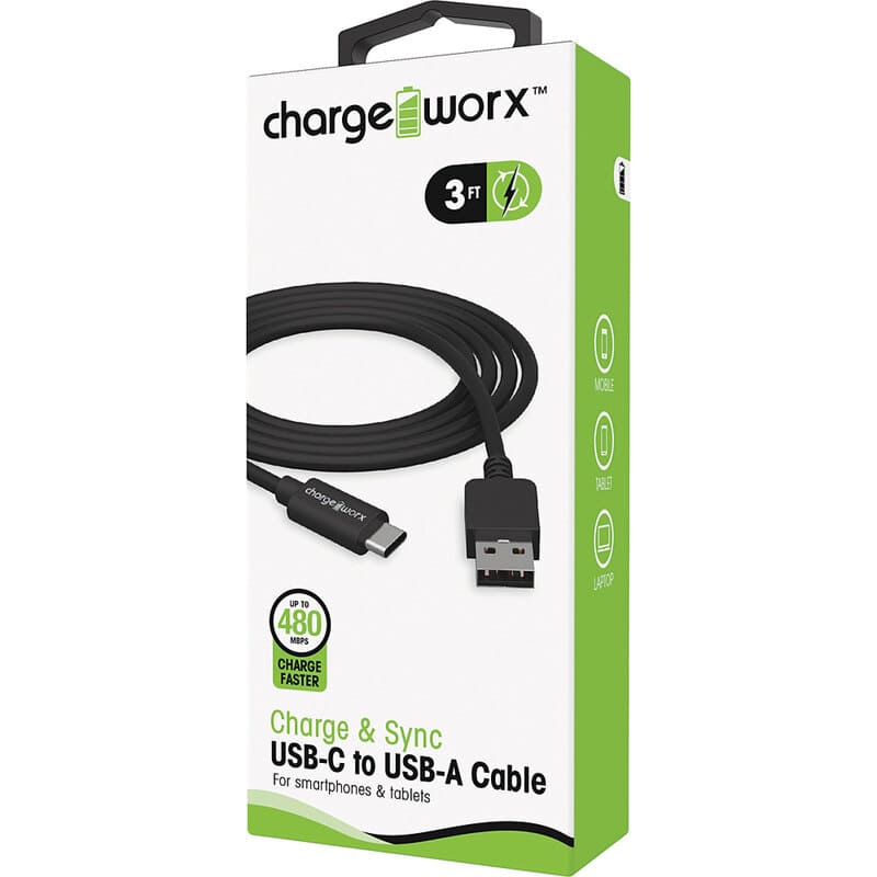 Chargeworx Cable Tipo C Negro 3Ft - Farmacias Arrocha