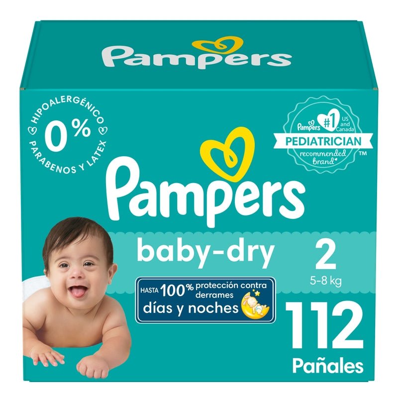 Pañales Pampers Baby Dry Talla 2, 112 unidades - Farmacias Arrocha