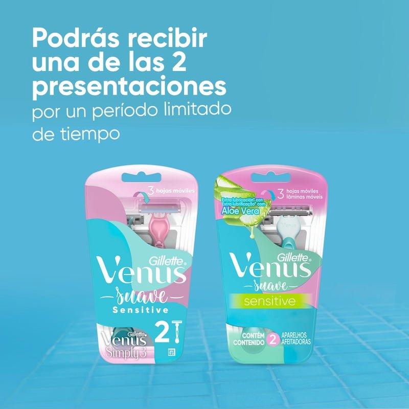 Máquina de afeitar para Mujer Gillette Venus Sensitive para Piel Sensible 2 uds - Farmacias Arrocha