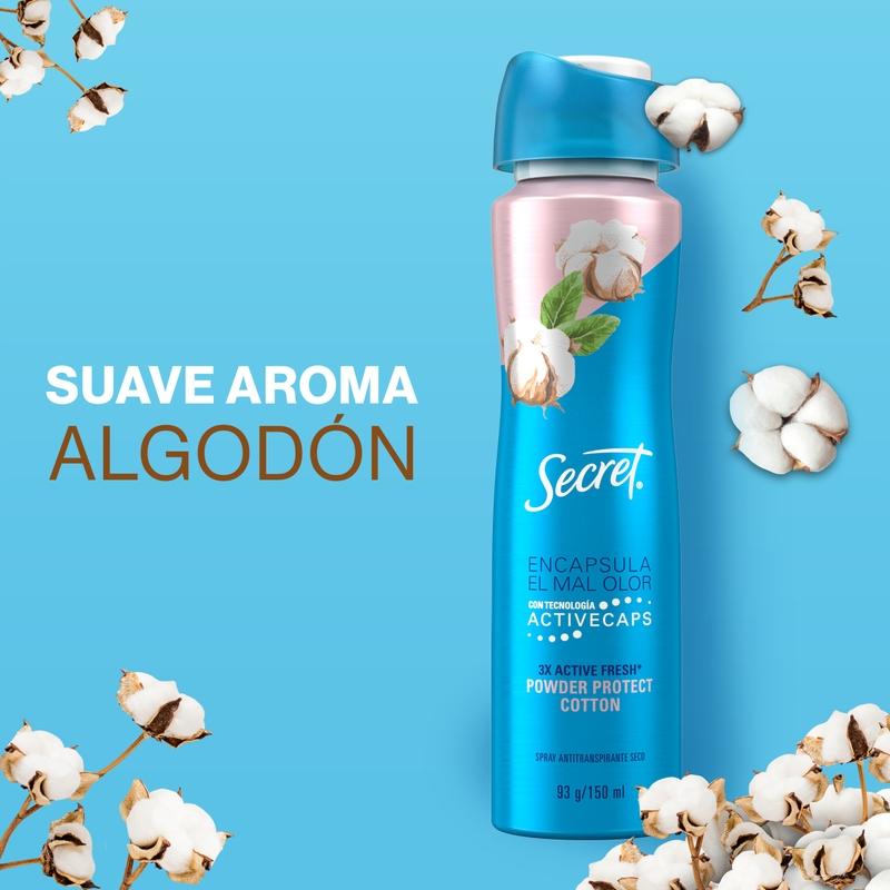 Spray Antitranspirante Secret Powder Protect Cotton Seco 93 g / 150 ml - Farmacias Arrocha