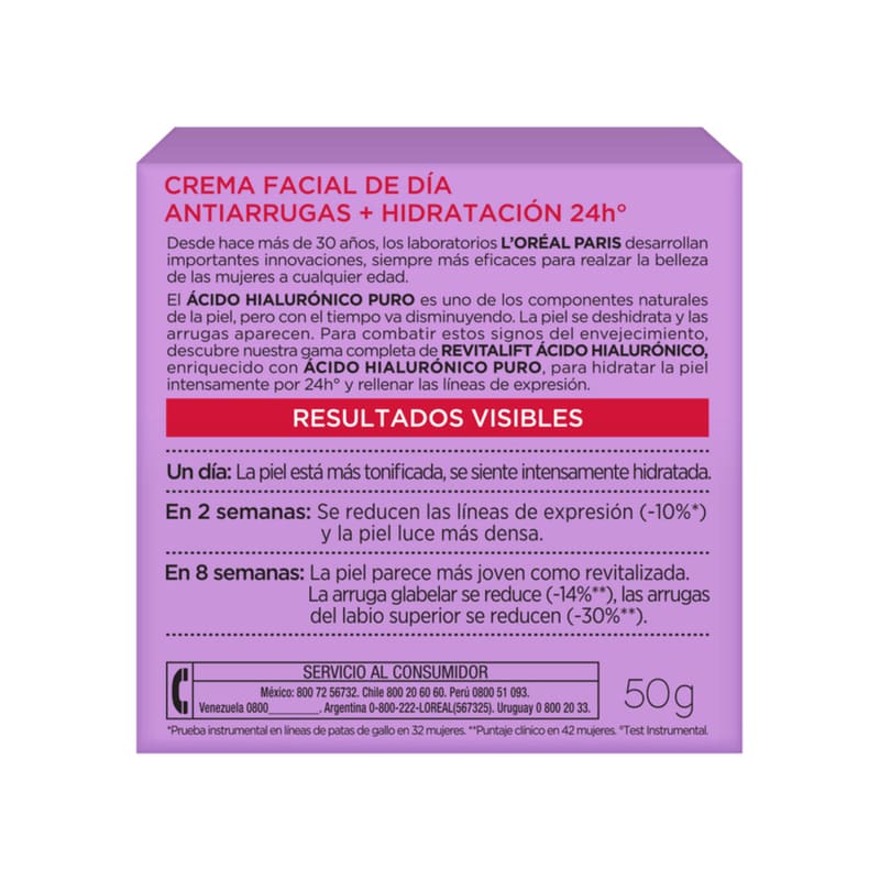 Crema Dia Hidratante L'Oréal París Revitalift Acido Hialuronico 50Ml - Farmacias Arrocha