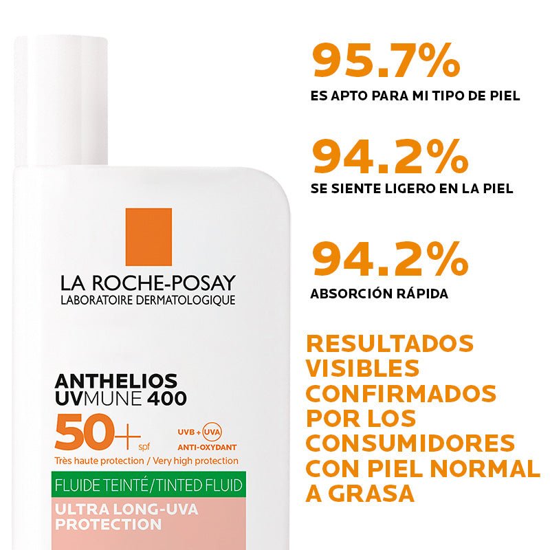 La Roche Posay Anthelios Uvmune 400 Oil Control Protector Solar Fluido Con Color Spf50+ 50Ml - Farmacias Arrocha