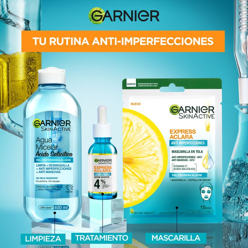 Agua Micelar Anti Imperfecciones Express Aclara tratamiento concentrado (Ácido Salicílico + Vitamina C) 400ml - Farmacias Arrocha