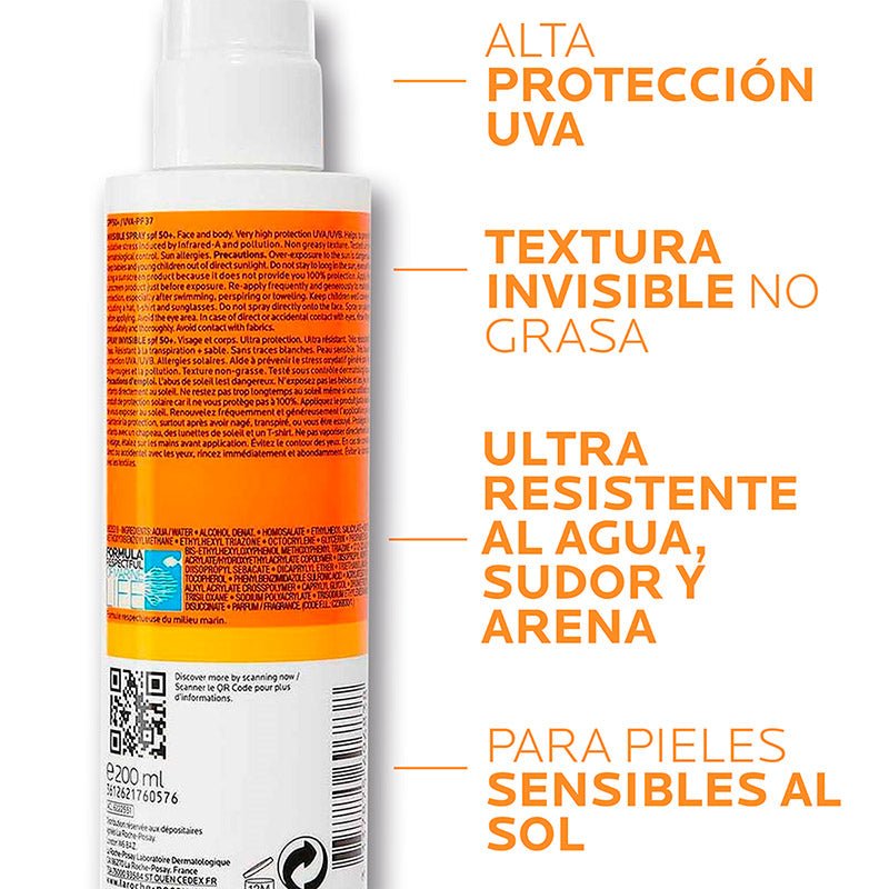 La Roche Posay Anthelios Protector Solar Spray Invisible Spf 50+ 200 Ml - Farmacias Arrocha