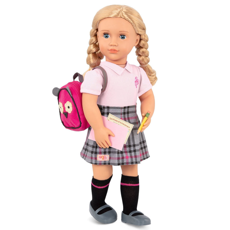 Muñeca Escolar Hally Articulada de 18” con Libro de Historias - Farmacias Arrocha