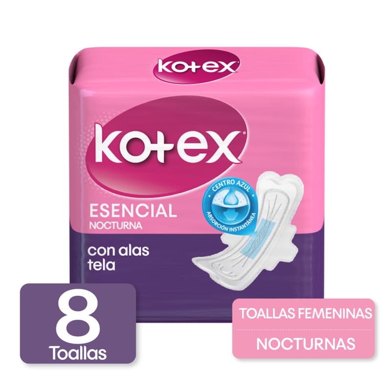Toallas Femeninas Kotex Esencial Nocturna 8U - Farmacias Arrocha