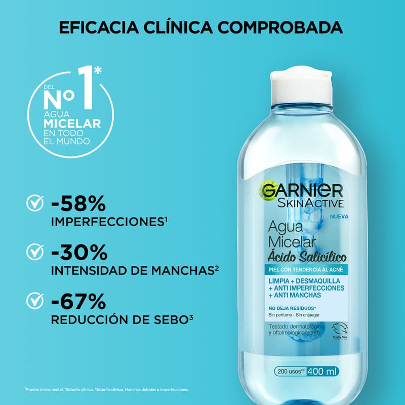 Agua Micelar Anti Imperfecciones Express Aclara tratamiento concentrado (Ácido Salicílico + Vitamina C) 400ml - Farmacias Arrocha