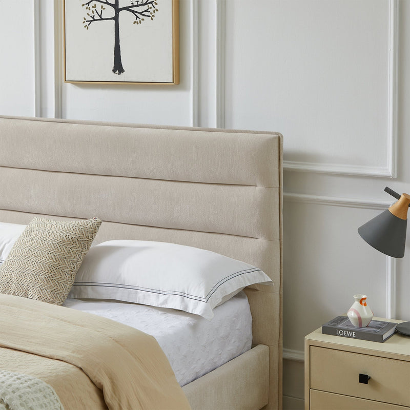 Cama tapizada con respaldar lineas Beige - Farmacias Arrocha