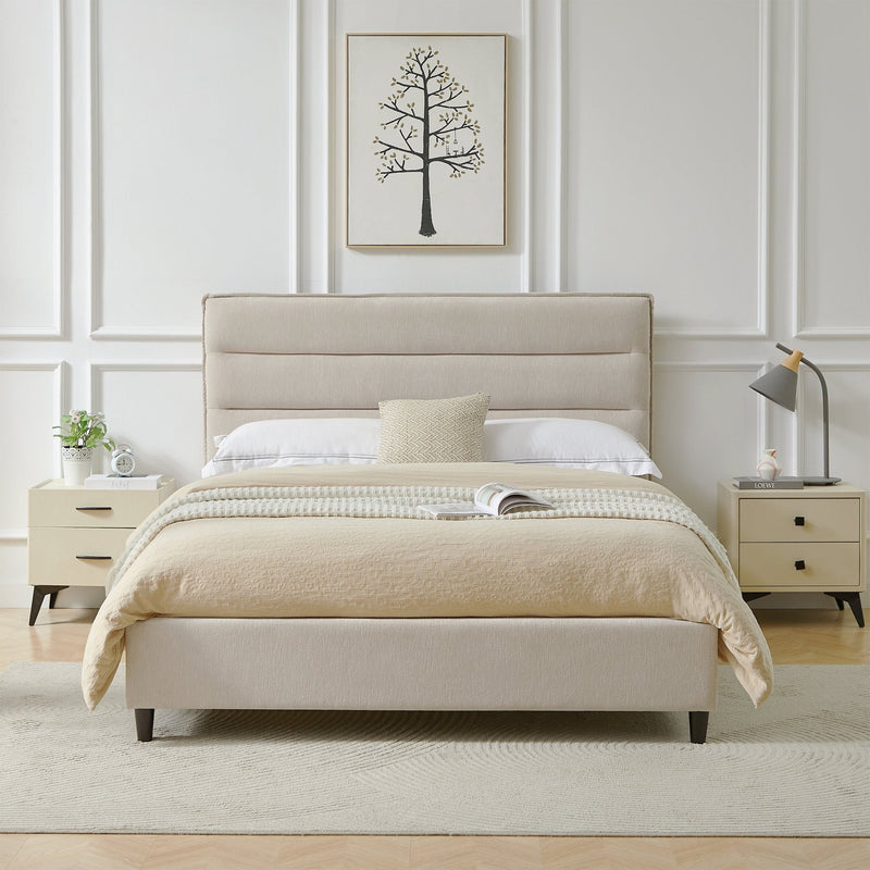 Cama tapizada con respaldar lineas Beige - Farmacias Arrocha
