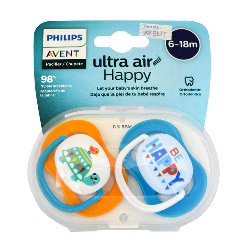 Avent 2 Chupetes Ultra Air 6 - 18M / Happy Turtle - Farmacias Arrocha