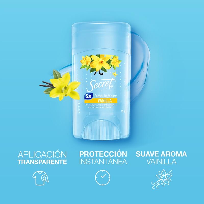 Gel Invisible Antitranspirante Secret Vanilla 45 g - Farmacias Arrocha