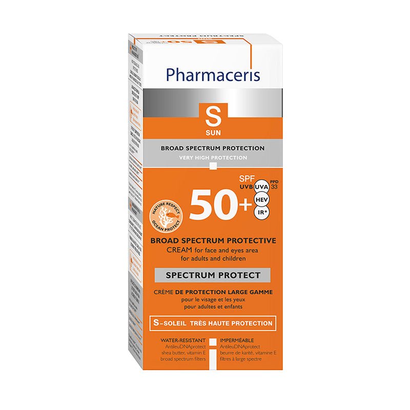 Pharmaceris S Spectrum Protect Crema protectora de amplio espectro FPS 50+ para rostro y contorno de ojos, adultos y niños 50ml - Farmacias Arrocha